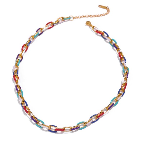 LAST ONE New Rainbow Color Block Chain Choker Necklace ~ Stainless Steel Enamel - Picture 12 of 16